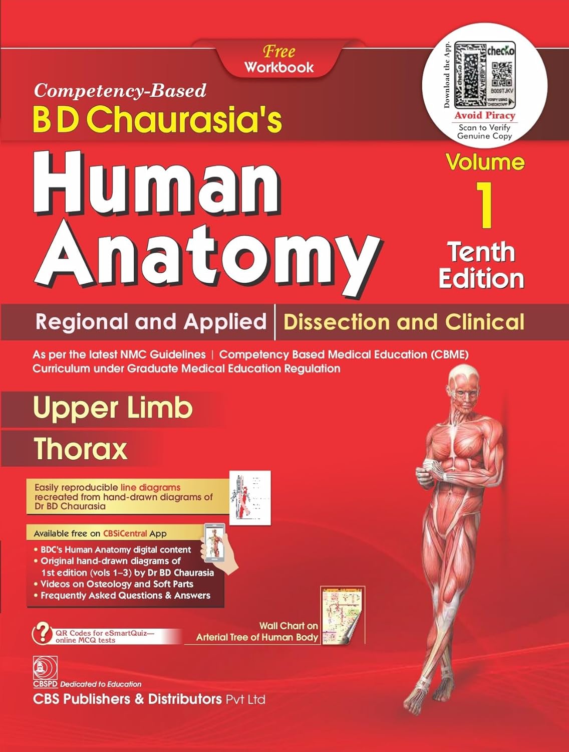 BD Chaurasias Human Anatomy - 10Ed Vol 1 Regional And Applied Dissection And Clinical Upper Limb Thorax With Free Workbook And Ebooks (PB 2026)