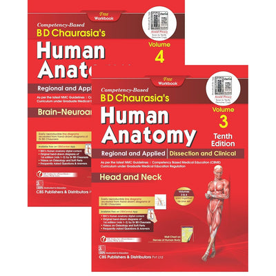 BD Chaurasias Human Anatomy 10Ed Vol 3 And 4 Regional And Applied Dissection And Clinical Head And Neck Brain Neuroanatomy With Free Workbook And Ebooks (PB 2026)